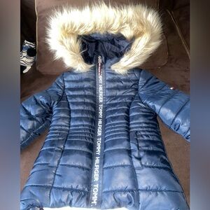 Tommy Hilfiger Dark Blue Quilted Jacket with Faux Fur Trim